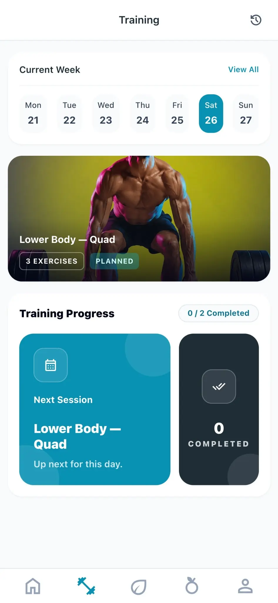 The training week in the Fitora client app, with the next session